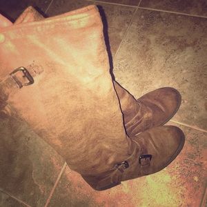 Faux Leather Boots with Gold Buckles- Size 7
